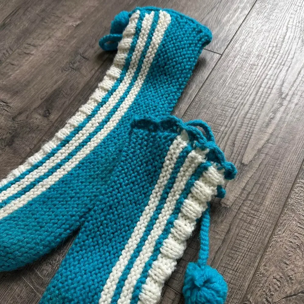 Vintage Knit Woven Crochet Striped Pom Pon Lace Up Leg Warmers Socks Booties